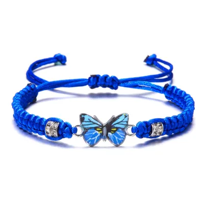 Women Fashion Butterfly Hand-Woven Alloy Braided Rope Bracelet