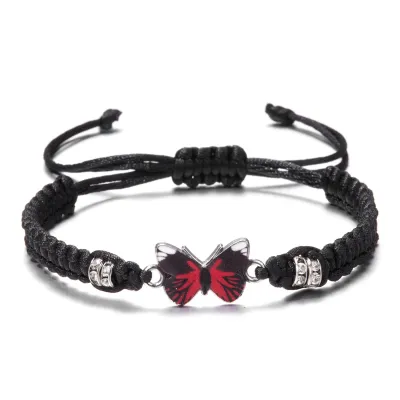 Women Fashion Butterfly Hand-Woven Alloy Braided Rope Bracelet