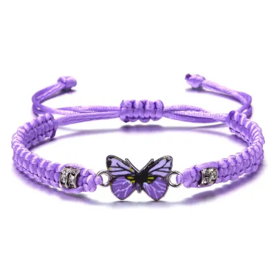 Women Fashion Butterfly Hand-Woven Alloy Braided Rope Bracelet
