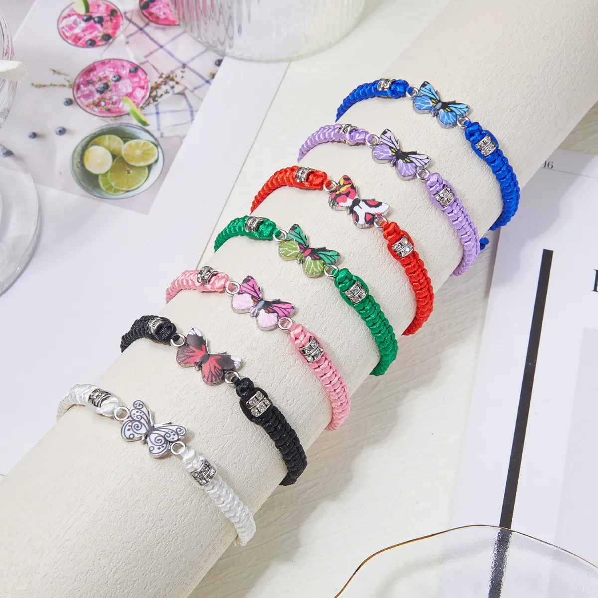 Women Fashion Butterfly Hand-Woven Alloy Braided Rope Bracelet