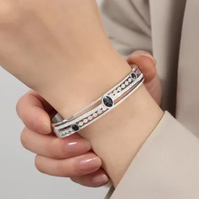 Women Vintage Cutout Turquoise Titanium Steel Bracelet