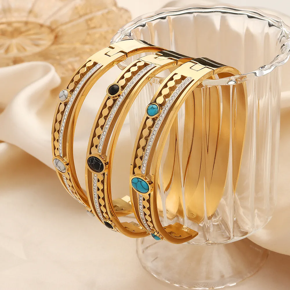 Women Vintage Cutout Turquoise Titanium Steel Bracelet