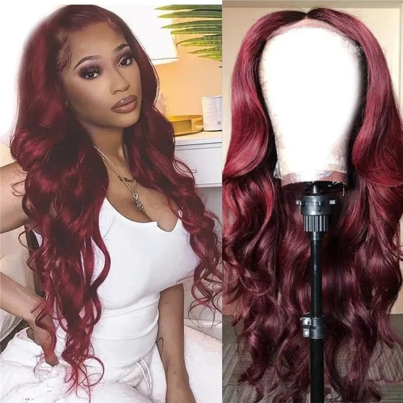 Women Fashion Mid-Length Curly Big Wave Burgundy Chemical Fiber Wig Headset