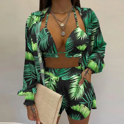 Women Floral Printing Shorts Set Street Hipster Style Polyester