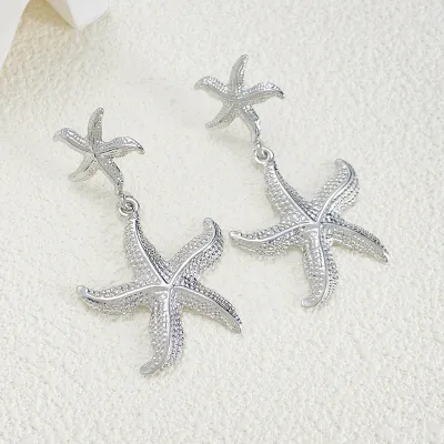 Summer Seaside Holiday Starfish Pendant Drop Earrings