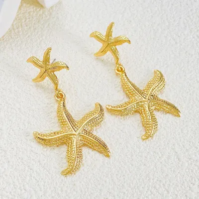 Summer Seaside Holiday Starfish Pendant Drop Earrings