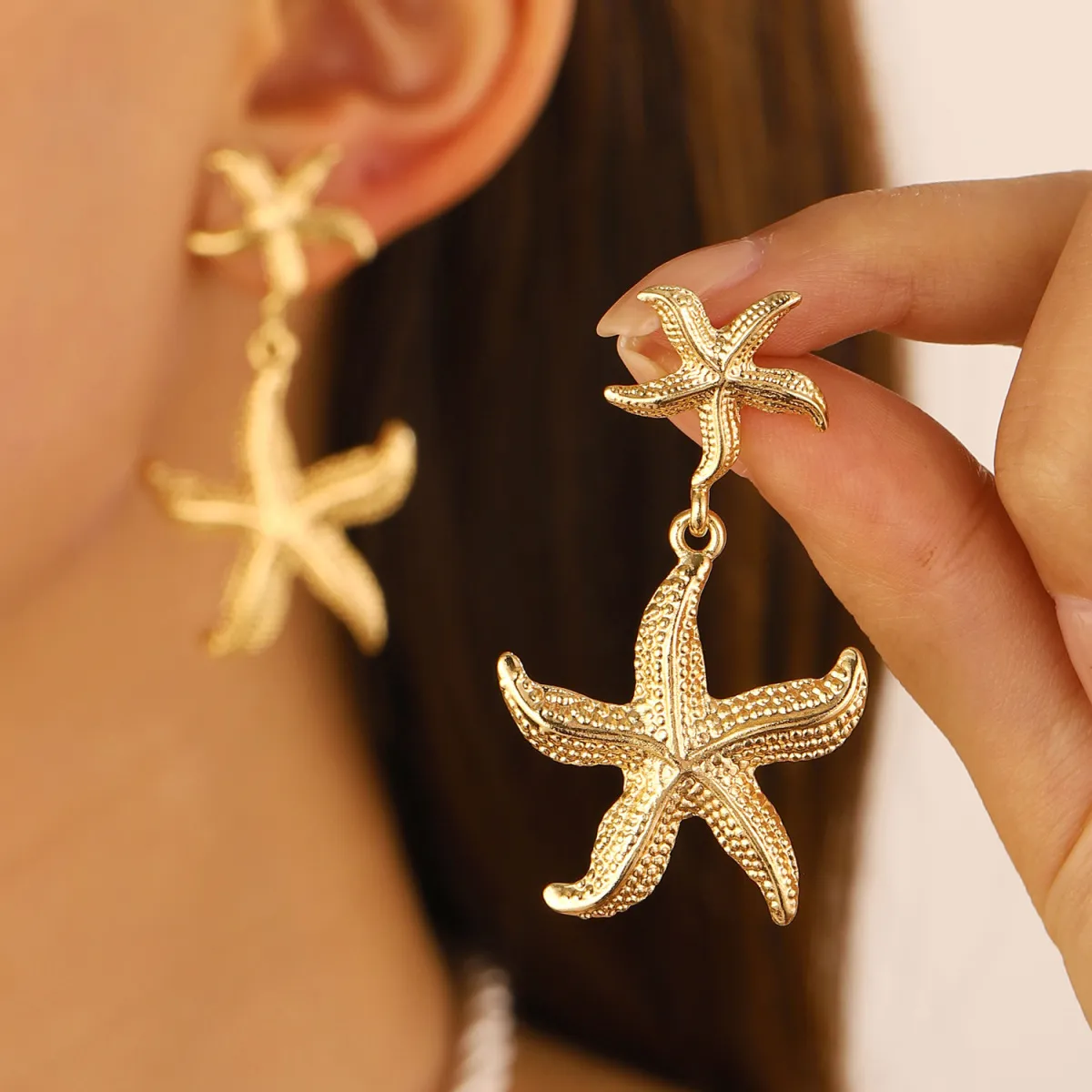 Summer Seaside Holiday Starfish Pendant Drop Earrings