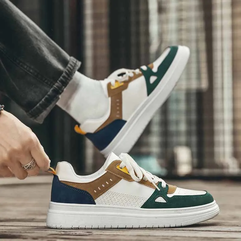 Men Fashion Colorblock Thick-Soled Lace-Up Sneakers Movement Style