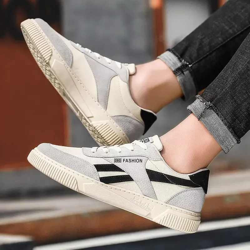 Men Casual Canvas Lace Up Sneakers Flat Thick Soled Round Toe