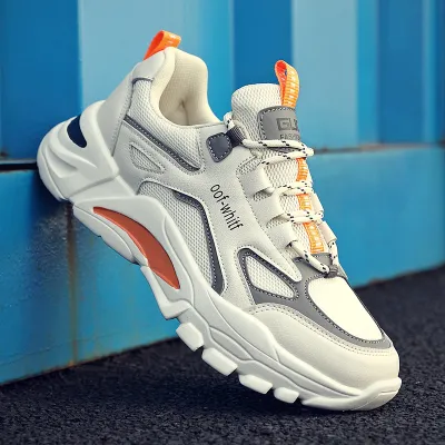 Wholesale Men's Casual Colorblock Mesh Breathable Platform Lace Up Running Sneakers