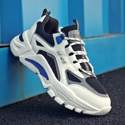 Wholesale Men's Casual Colorblock Mesh Breathable Platform Lace Up Running Sneakers