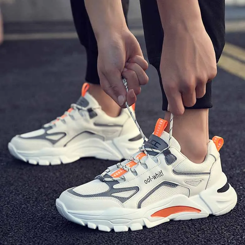 Wholesale Men's Casual Colorblock Mesh Breathable Platform Lace Up Running Sneakers