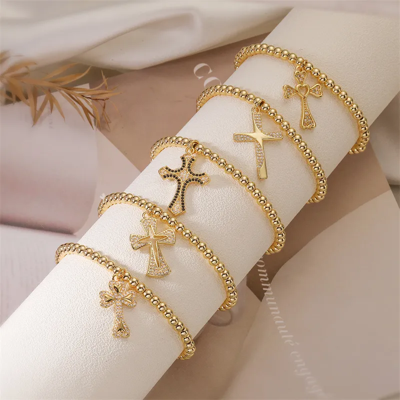 Women Fashion Simple Cross Adjustable Stretchable Zircon Bracelet