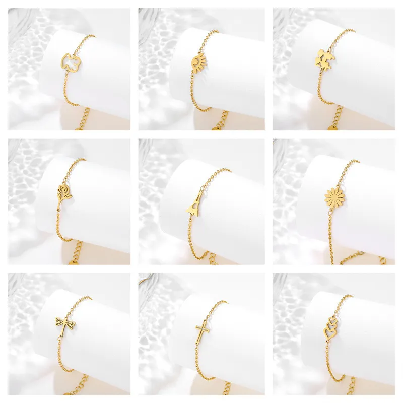 Women Fashion Heart Dolphin Butterfly Stainless Steel Bracelet