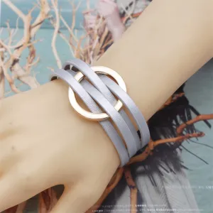 Women's Fashion Cross Leather Metal Large Ring Multi Layer Wristband Magnetic Buckle Bracelet