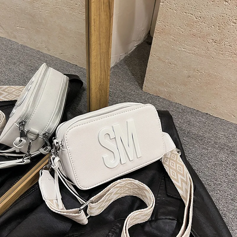 Women Fashion Casual Letter Wide Strap Shoulder Crossbody Bag PU Small