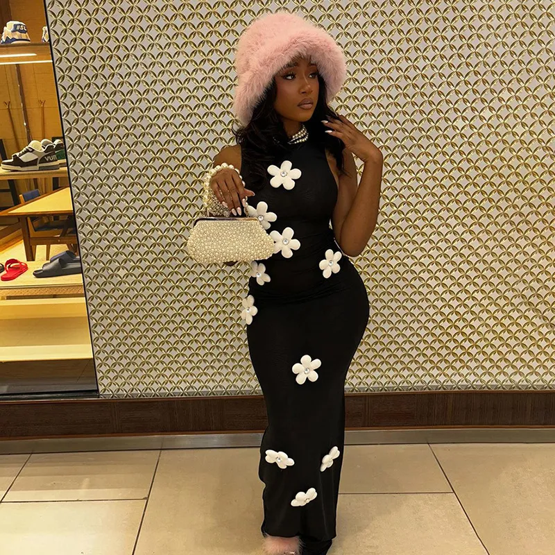 Women Sexy Floral Sleeveless Bodycon Maxi Dress