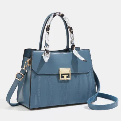 Women Fashion Large Capacity PU Square Silk Scarf Decorative Handle Shoulder Handbag Daffy Bag