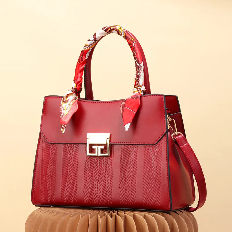 Women Fashion Large Capacity PU Square Silk Scarf Decorative Handle Shoulder Handbag Daffy Bag