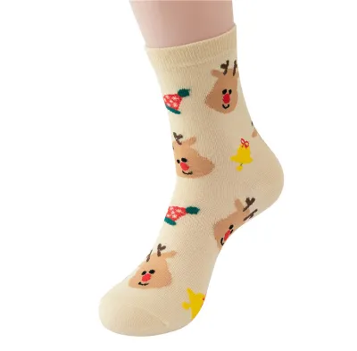 Women Cartoon Christmas Elk Snowman Cotton Socks