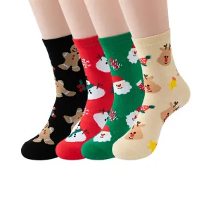 Women Cartoon Christmas Elk Snowman Cotton Socks