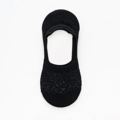 Women Fashion Solid Color Lace Mesh Invisible Boat Socks 5 Pair-Bag