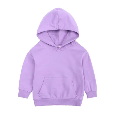 Kids Children Long Sleeve Solid Color Pocket Hoodie Custom