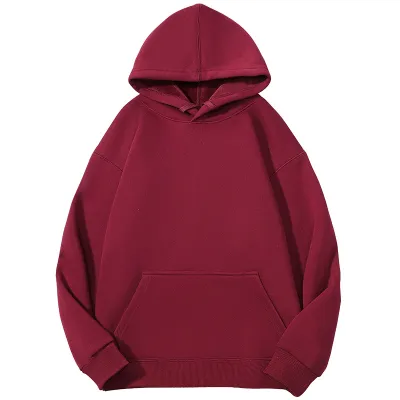 420g Heavy Cotton Fleece-Lined Thickened Solid Color Men Women Casual Couple Loose Hoodie Pullover