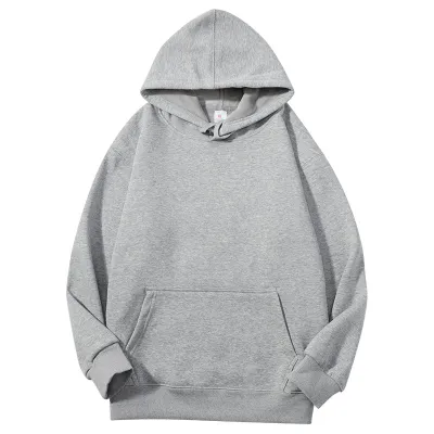 420g Heavy Cotton Fleece-Lined Thickened Solid Color Men Women Casual Couple Loose Hoodie Pullover