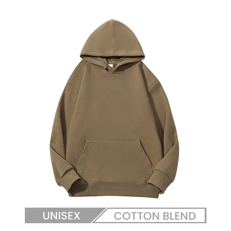 420g Heavy Cotton Fleece-Lined Thickened Solid Color Men Women Casual Couple Loose Hoodie Pullover
