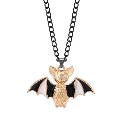 Women Fashion Punk Exaggerated Halloween Alloy Spider Bat Skull Pendant Necklace