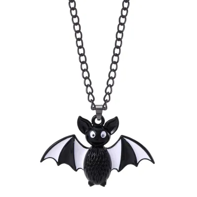Women Fashion Punk Exaggerated Halloween Alloy Spider Bat Skull Pendant Necklace