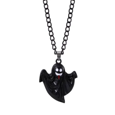 Women Fashion Punk Exaggerated Halloween Alloy Spider Bat Skull Pendant Necklace