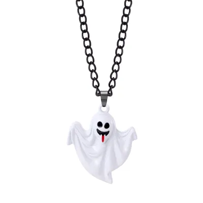 Women Fashion Punk Exaggerated Halloween Alloy Spider Bat Skull Pendant Necklace