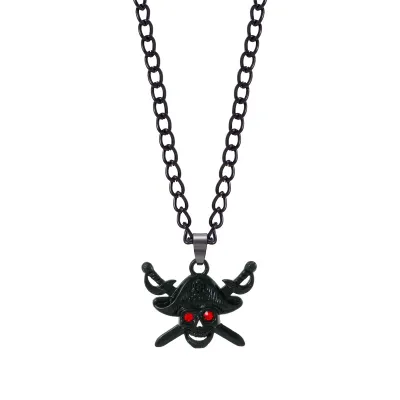 Women Fashion Punk Exaggerated Halloween Alloy Spider Bat Skull Pendant Necklace