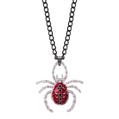 Women Fashion Punk Exaggerated Halloween Alloy Spider Bat Skull Pendant Necklace
