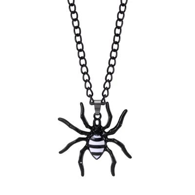 Women Fashion Punk Exaggerated Halloween Alloy Spider Bat Skull Pendant Necklace