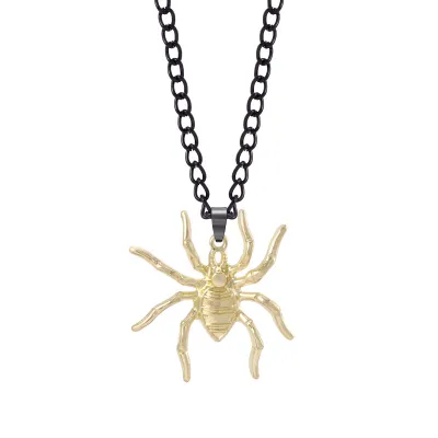 Women Fashion Punk Exaggerated Halloween Alloy Spider Bat Skull Pendant Necklace