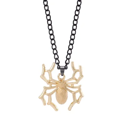 Women Fashion Punk Exaggerated Halloween Alloy Spider Bat Skull Pendant Necklace