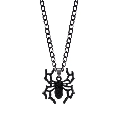Women Fashion Punk Exaggerated Halloween Alloy Spider Bat Skull Pendant Necklace