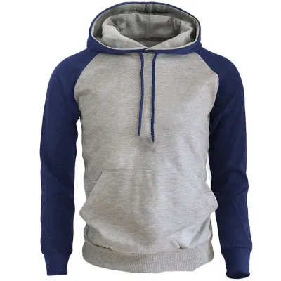 Fleece-Lined Sports Unisex Raglan Sleeve Color Block Pullover Hoodie