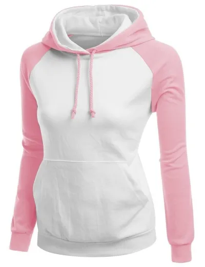 Fleece-Lined Sports Unisex Raglan Sleeve Color Block Pullover Hoodie