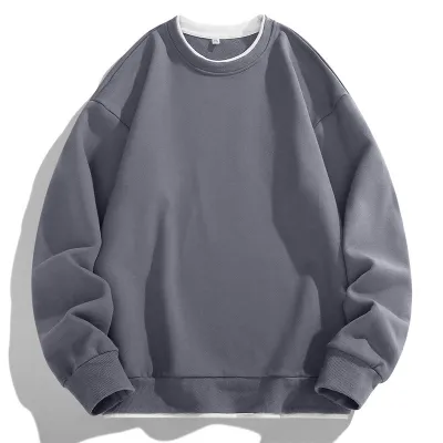 Heavy Spring Long Sleeve Men Loose Round Neck Solid Color Sweatshirt Custom
