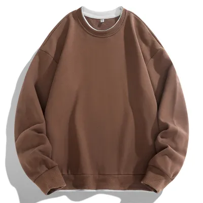 Heavy Spring Long Sleeve Men Loose Round Neck Solid Color Sweatshirt Custom