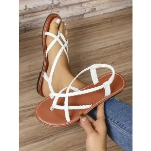 Plus Size Women's Cross Woven Round Toe Flat Thong Sandals