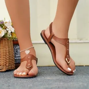 Summer Women Casual Plus Size Round Toe Flat Thong Sandals
