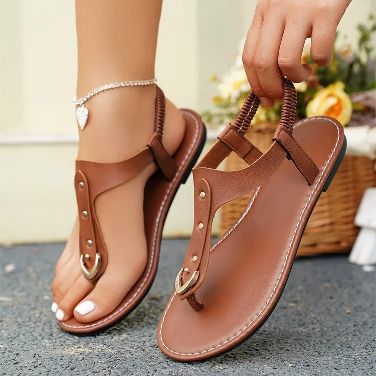 Summer Women Casual Plus Size Round Toe Flat Thong Sandals