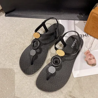 Women Casual Plus Size Round Hollow Flat Sandals For Summer