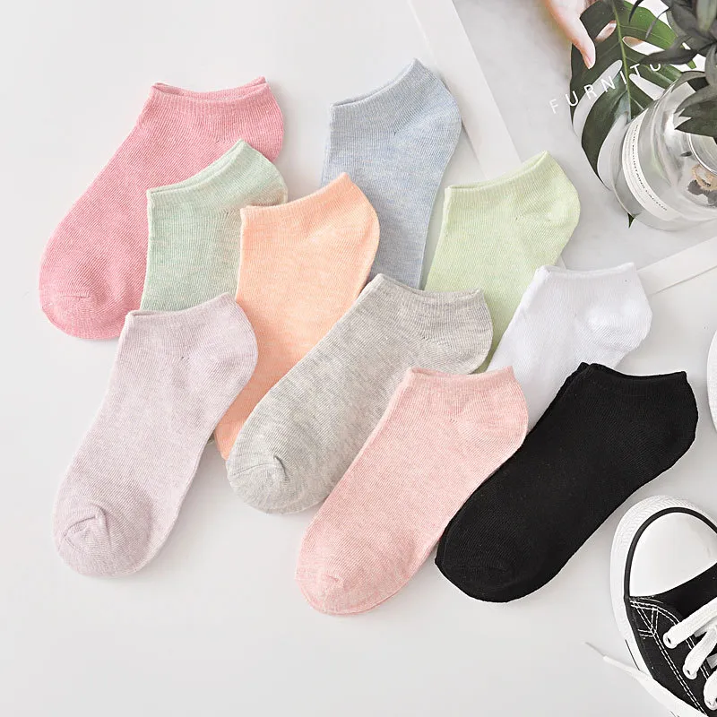 Women Fashion Candy Color Invisible Shallow Socks 10 Pairs