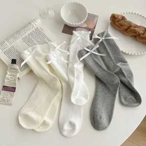 Women Fashion Casual Solid Color Bow Socks